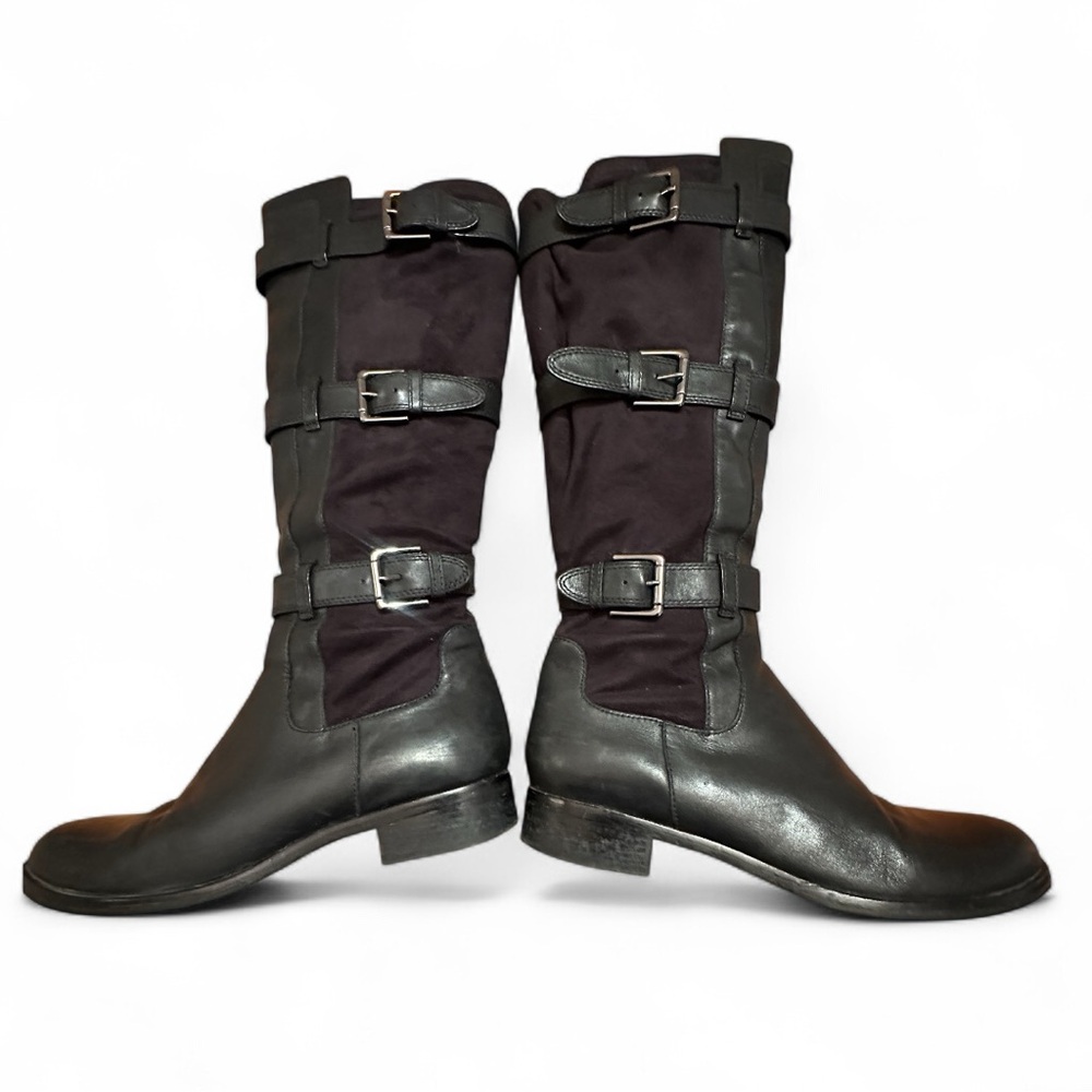 Cole Haan Air Avalon Tall Black Leather Suede Knee Boots Buckle Size 10B